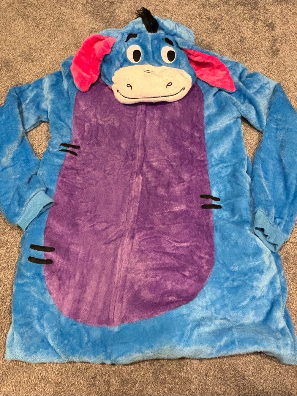 Eeyore Hooded Fleece One-Piece Pajamas Costume Blue & Purple